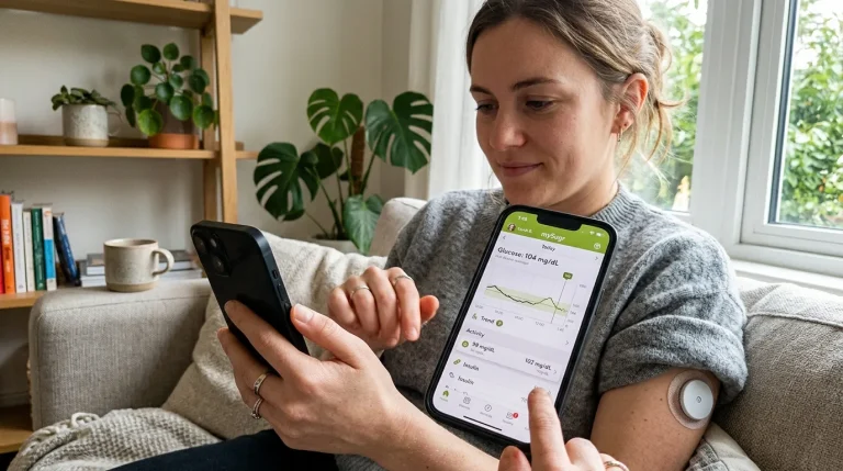 Člověk kontrolující bezpečnost zdravotní aplikace na chytrém telefonu