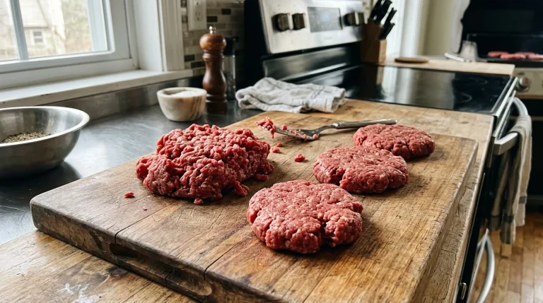 Syrové maso na burger připravené na prkénku