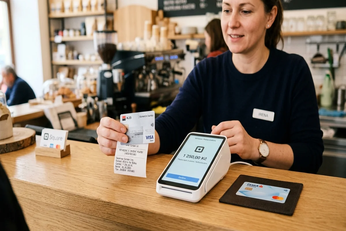 Platební terminál Squareup a bankovní karty pro vyřízení reklamace platby