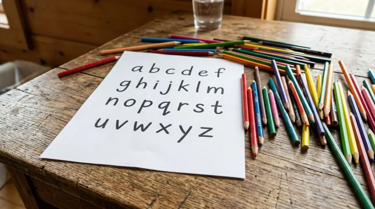 Kompletní písmena abecedy vytištěná na papíře