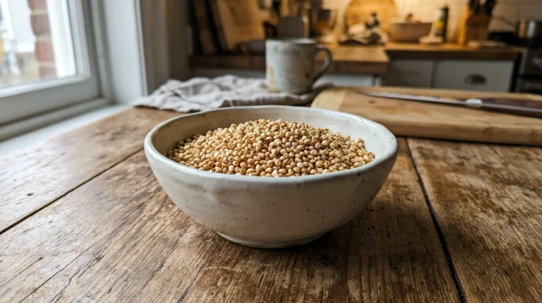 Pufovaná quinoa v misce na stole